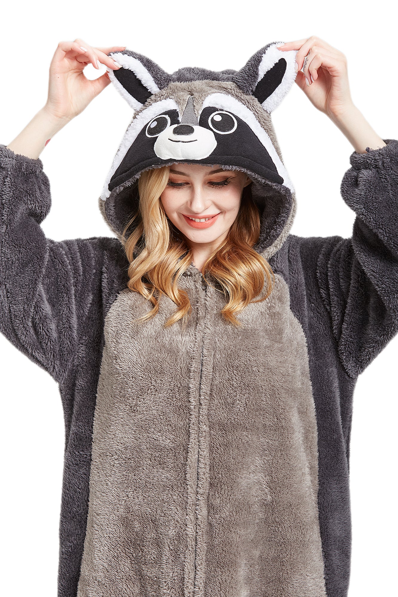 Adult Onesie Grey Panda Raccoon Kigurumi Onesie Pajamas Animal